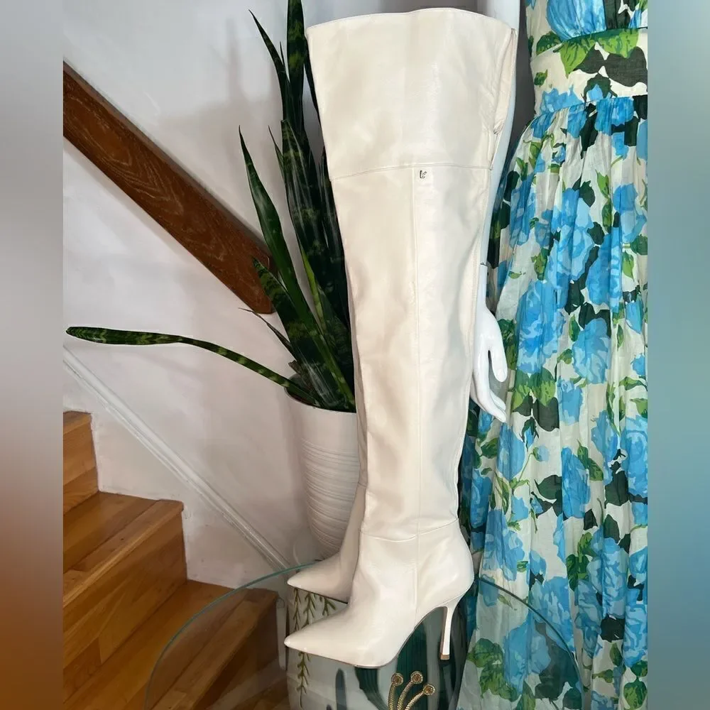 Larroude Kate Over The Knee Boot In Ivory Leather